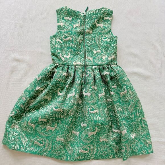 J Crew Crewcuts Girls Dress Sleeveless Golden Deer Green Party Holiday 12 - Picture 3 of 4